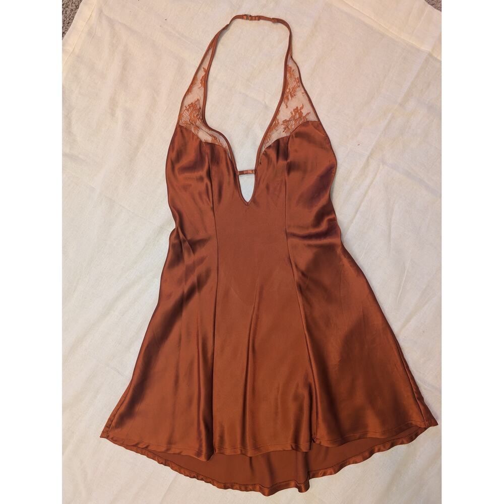 Victoria's Secret Very Sexy Copper Satin Lace Back Teddy XS